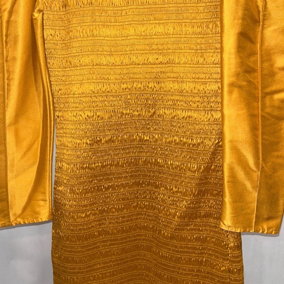 ULLA JOHNSON Aurele dress gold mini silk 4 puff sleeve smocked shirred NWOT - Picture 12 of 15